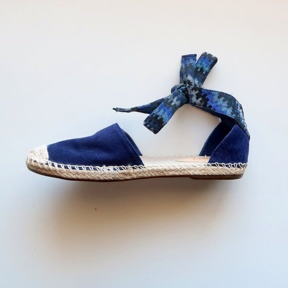 SCHUTZ Blue Suede & Canvas Espadrille Flats with Ties Size 8.5 - Picture 12 of 16